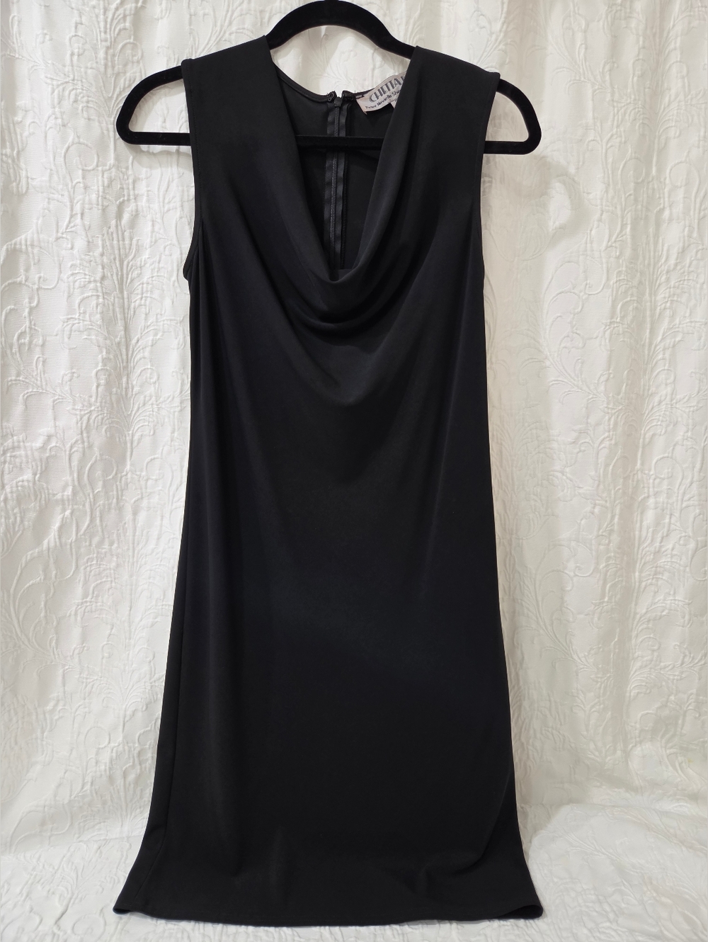 Chetta B Sherrie Bloom Black Sleeveless cowl neck Dress Size 2